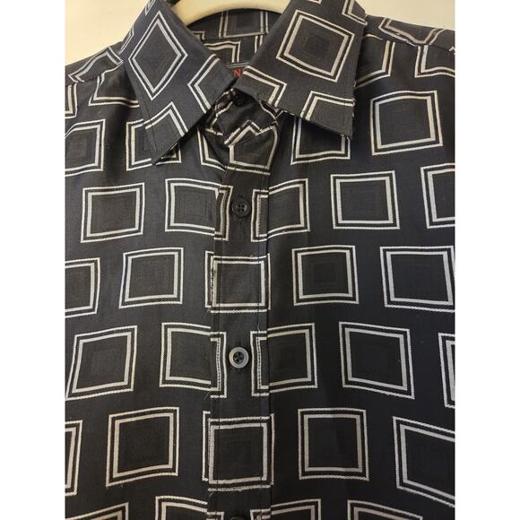 JEAN PAUL EXCLUSIVE Mens M Shirt Taffeta Button-Up Black Gray Geometric Italy - Picture 3 of 9